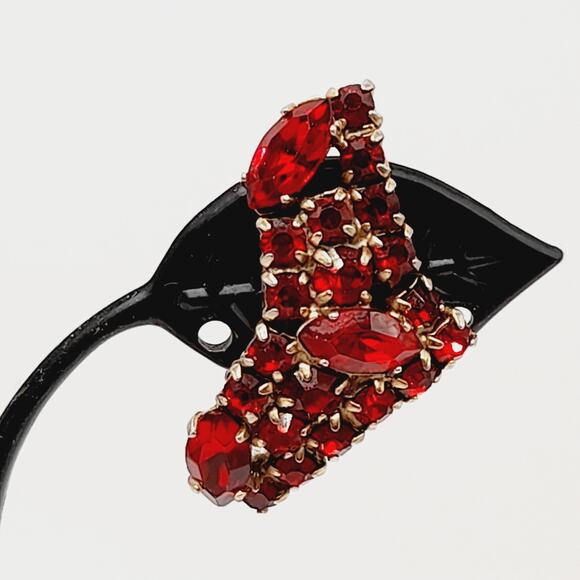 Vintage Red Rhinestone Ear Climber Clip Earrings Gold Tone - Picture 4 of 10